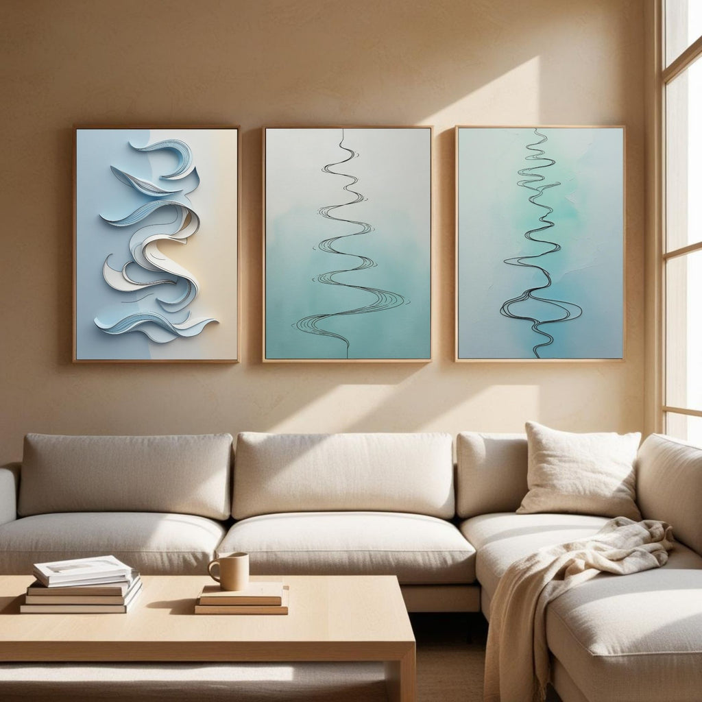 Minimalist Abstract Line Wall Art Set of 3 | Modern Flowing Curves Prints | Scandinavian Contemporary Decor | Digital Download