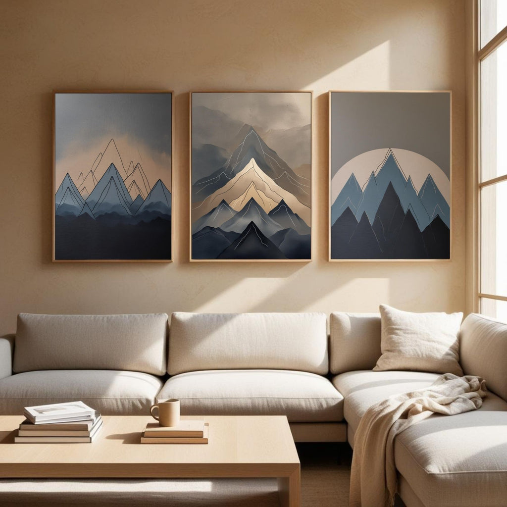 Modern Mountain Wall Art Set of 3 | Abstract Mountain Printable Art | Minimalist Landscape Decor | Neutral Nature Wall Art | Scandinavian Mountain Poster Set | Digital Download