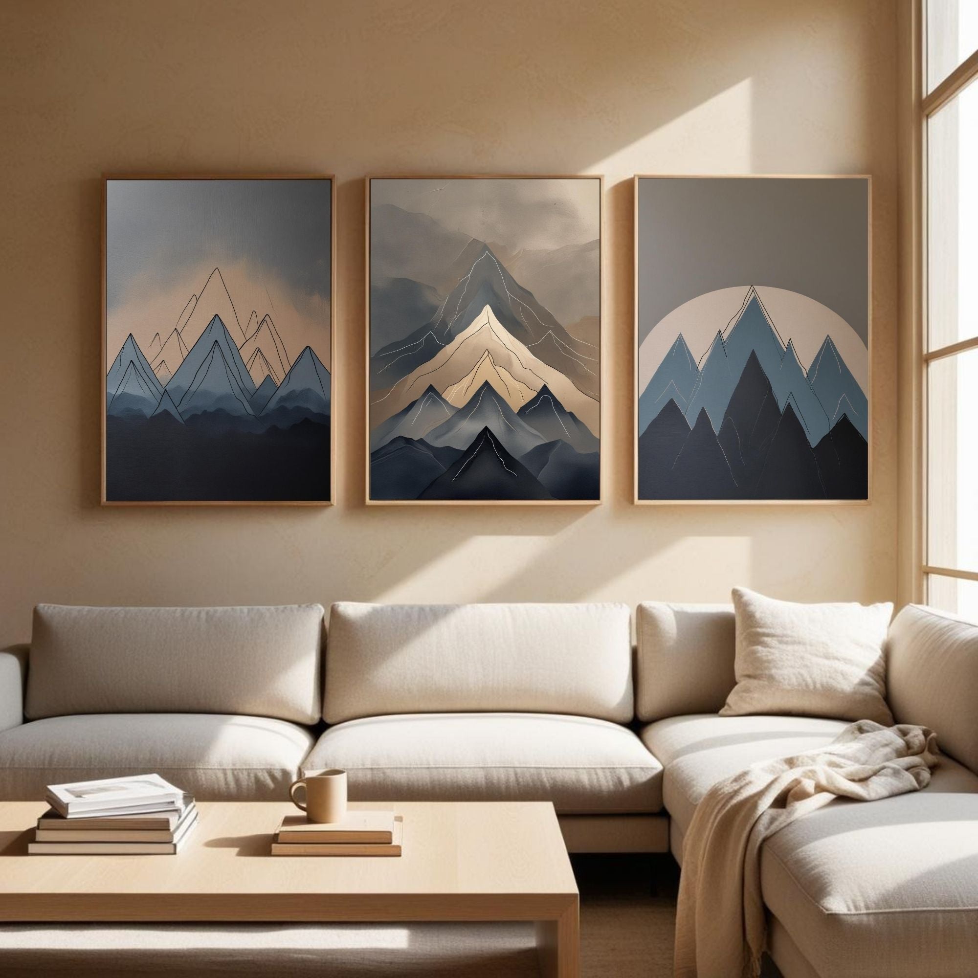 Modern Mountain Wall Art Set of 3 | Abstract Mountain Printable Art | Minimalist Landscape Decor | Neutral Nature Wall Art | Scandinavian Mountain Poster Set | Digital Download