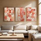 Abstract Puzzle Wall Art Set of 3 | Modern Geometric Puzzle Prints | Coral Beige Contemporary Decor | Minimalist Gallery Wall | Digital Download