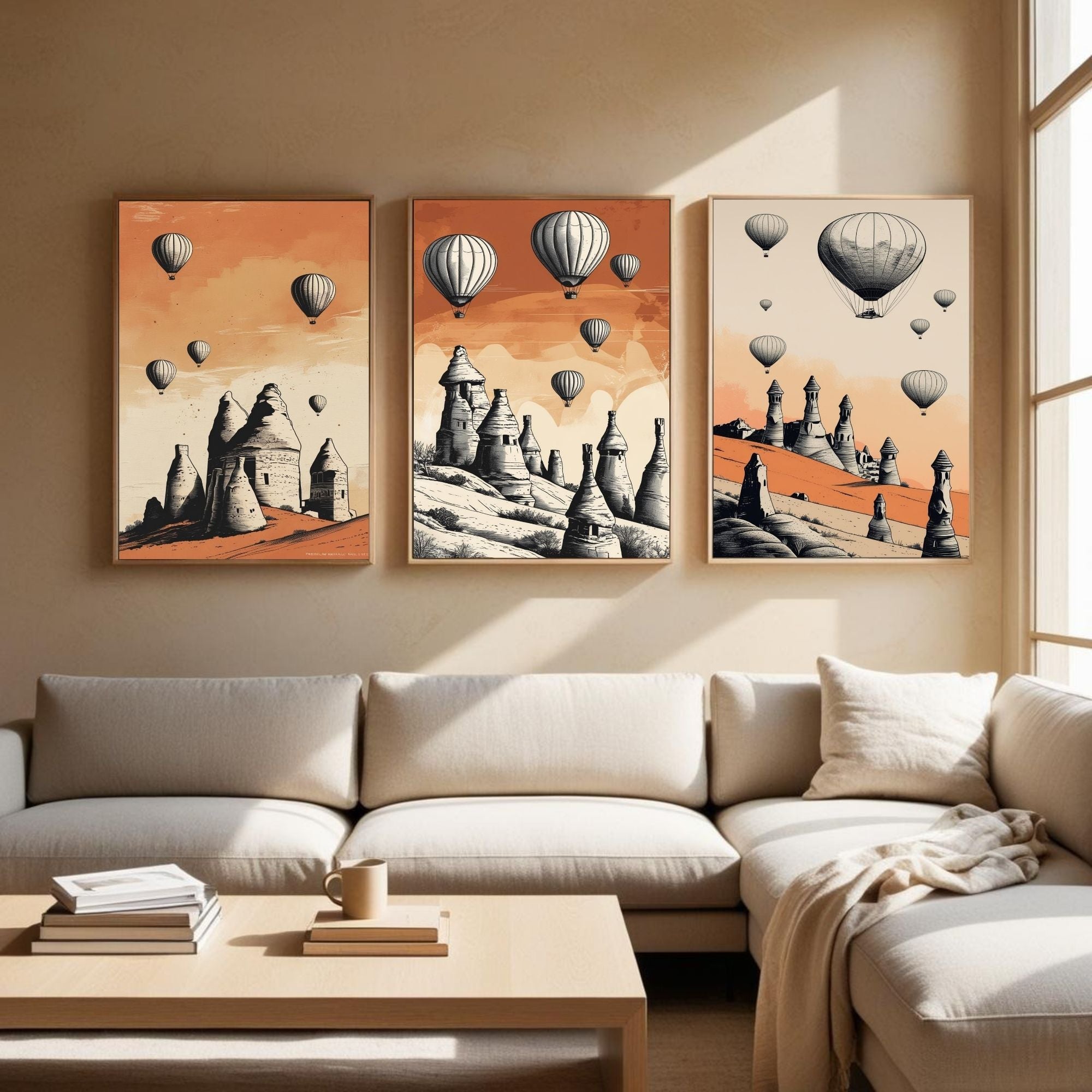 Cappadocia Hot Air Balloon Wall Art Set of 3 | Turkish Landscape Prints | Cappadocia Travel Decor | Boho Desert Wall Art | Vintage Adventure Artwork | Digital Download