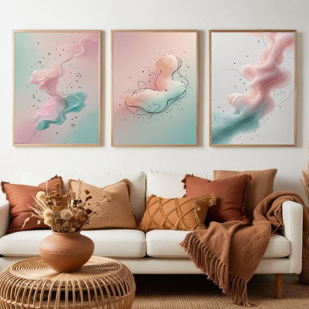 Pastel Abstract Wall Art Set of 3 | Soft Pink Blue Prints | Modern Minimalist Artwork | Contemporary Dreamy Decor | Digital Download