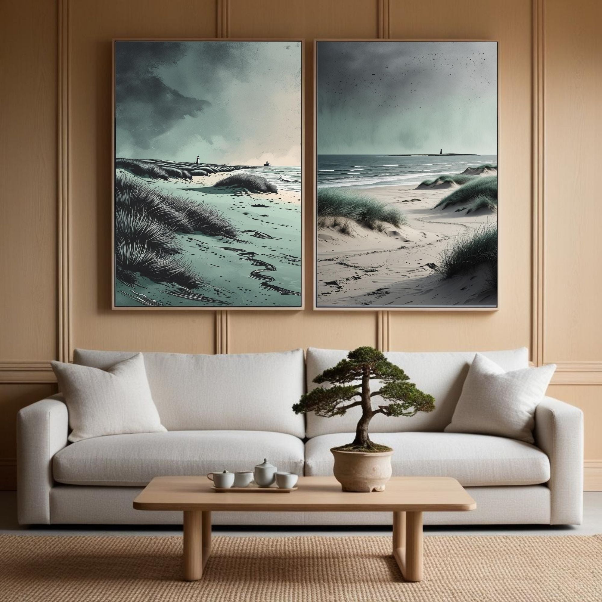 Coastal Beach Wall Art Set of 2 Ocean Landscape Printable Decor