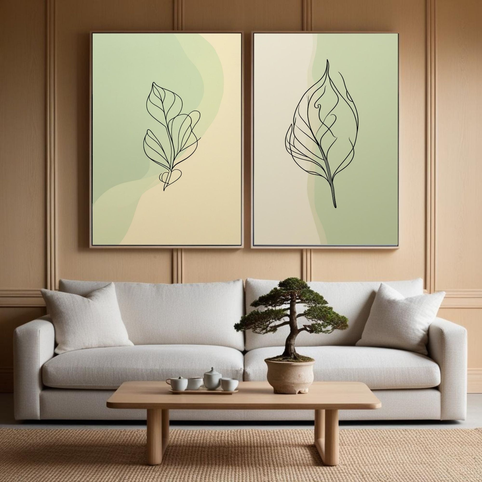 Minimalist Leaf Wall Art Set of 2 Botanical Line Art Prints