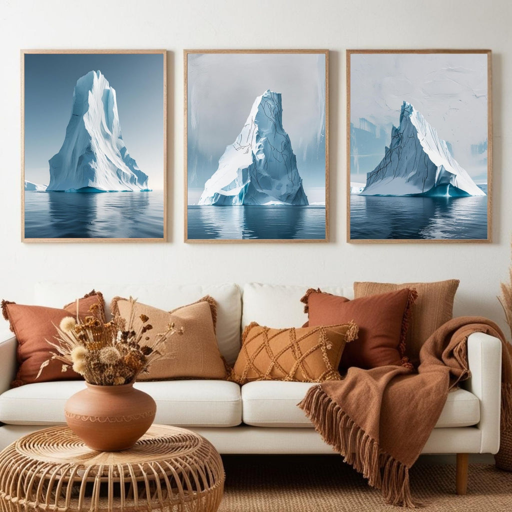 Iceberg Wall Art Set of 3 | Arctic Ocean Landscape Prints | Modern Coastal Nature Decor | Digital Download
