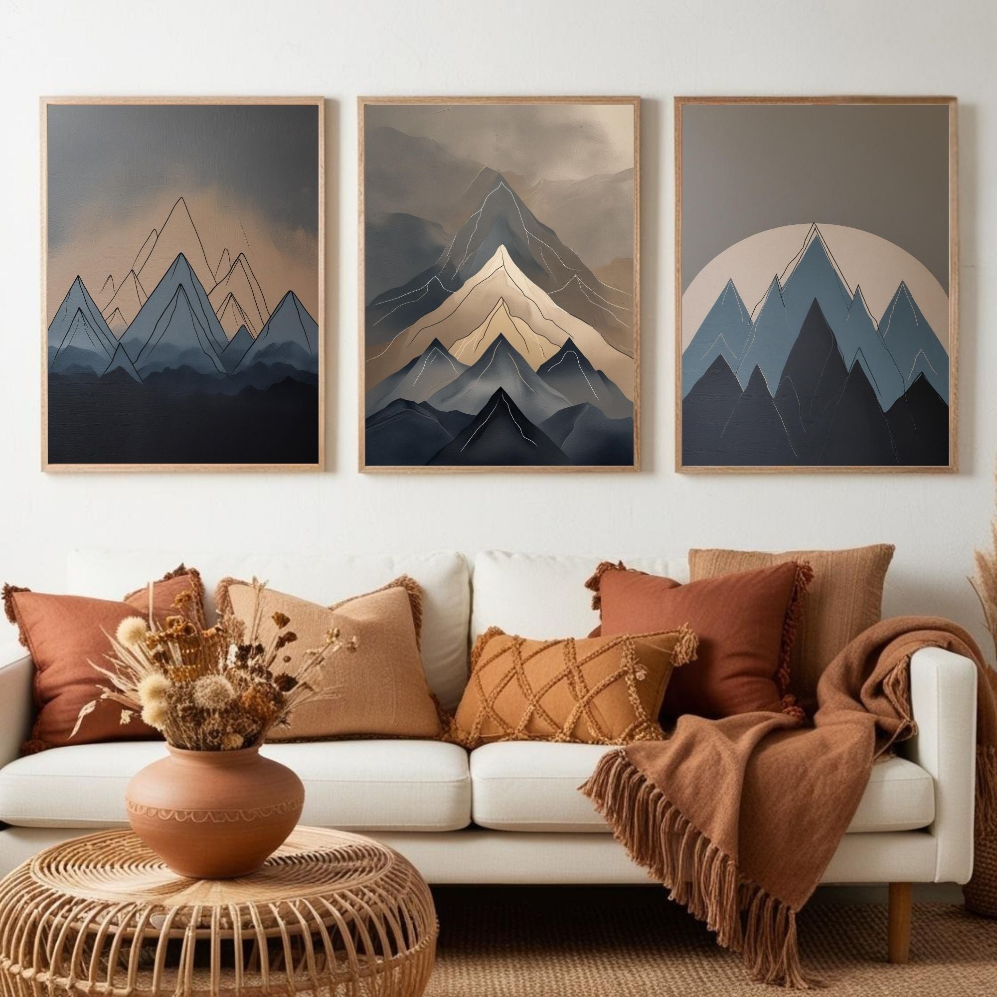 Modern Mountain Wall Art Set of 3 | Abstract Mountain Printable Art | Minimalist Landscape Decor | Neutral Nature Wall Art | Scandinavian Mountain Poster Set | Digital Download