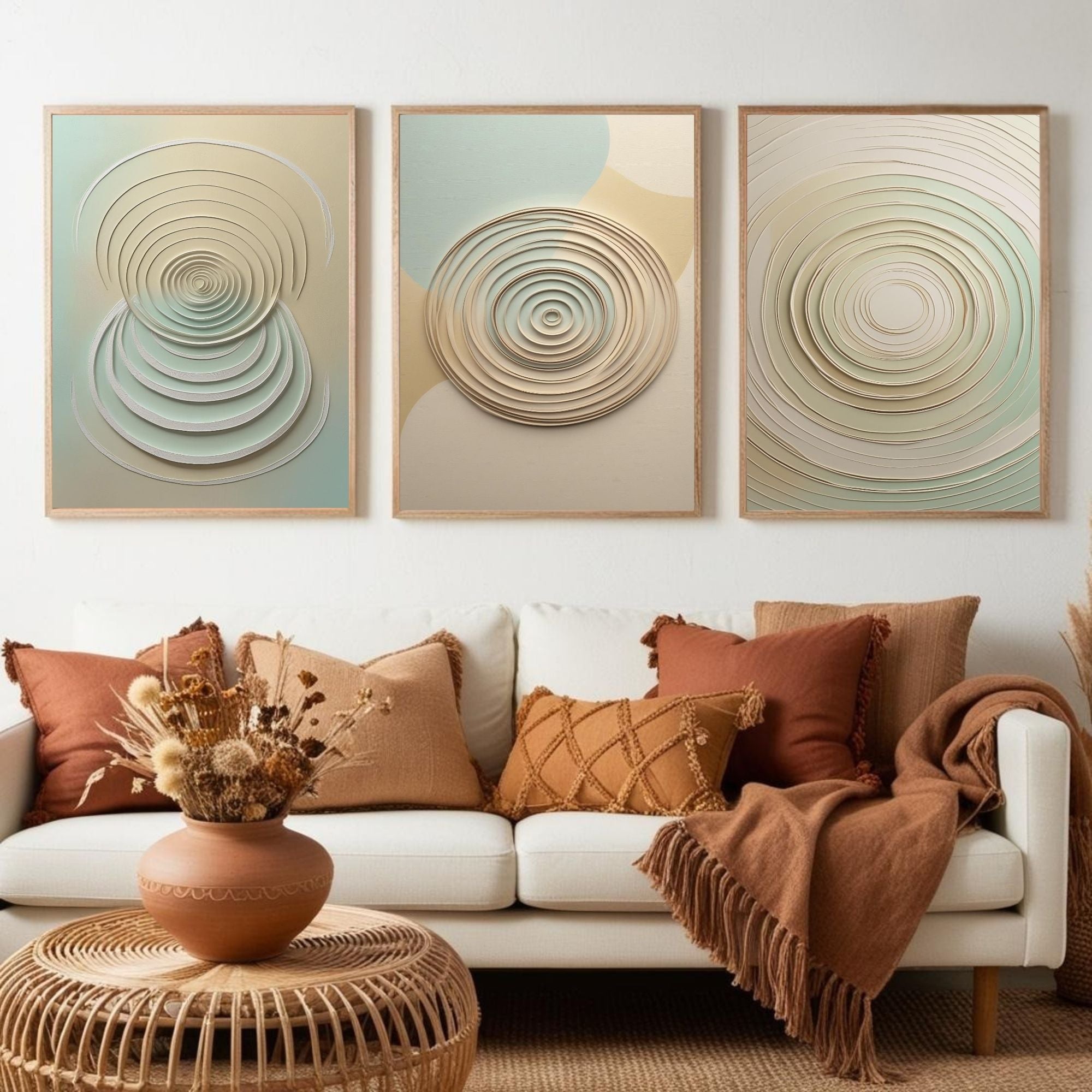 Geometric Circle Wall Art Set of 3 | Minimalist Abstract Prints | Modern Scandinavian Decor | Digital Download