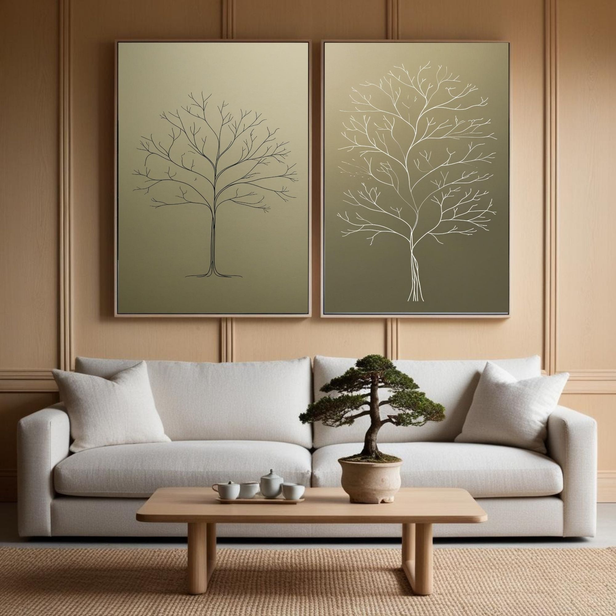 Minimalist Tree Wall Art Set of 2 Scandinavian Botanical Prints