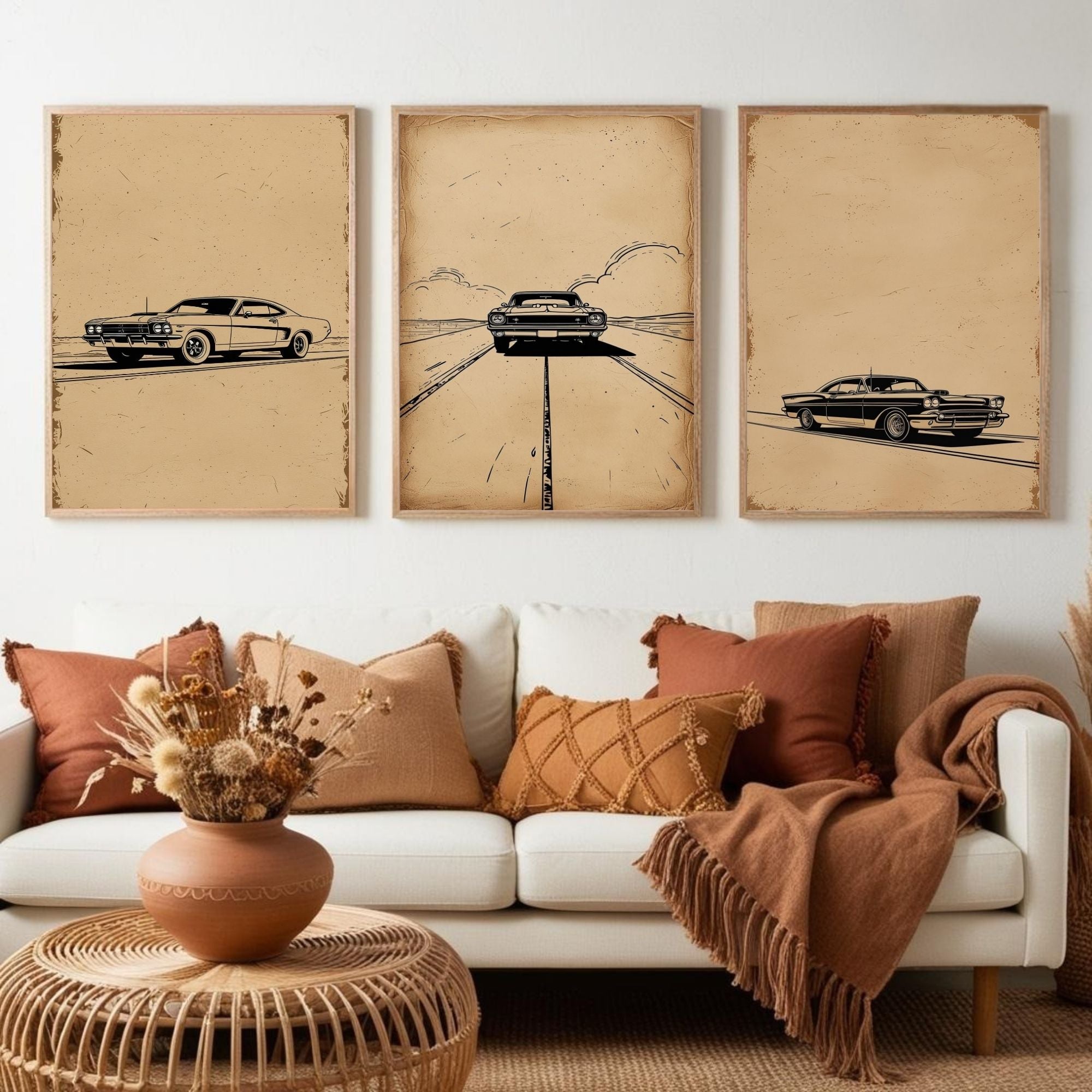 Classic Muscle Car Wall Art Set of 3 | Vintage Automotive Prints | Retro Garage Decor | Digital Download