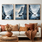 Nordic Fjord Wall Art Set of 3 | Scandinavian Mountain Lake Prints | Minimalist Nature Decor | Digital Download