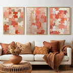 Abstract Puzzle Wall Art Set of 3 | Modern Geometric Puzzle Prints | Coral Beige Contemporary Decor | Minimalist Gallery Wall | Digital Download