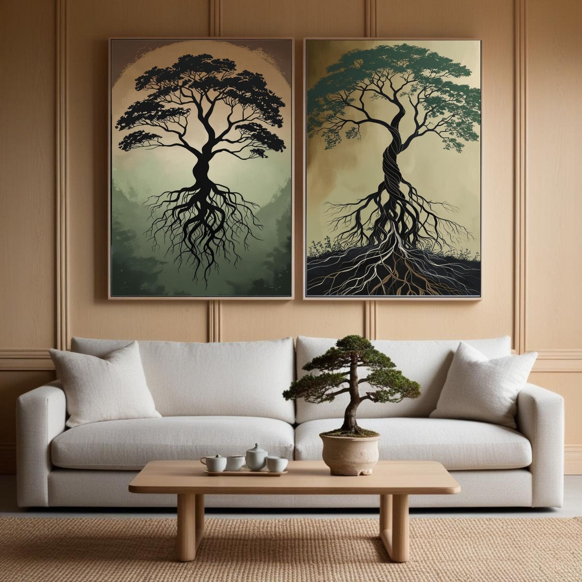Tree of Life Wall Art Set of 2 | Roots and Growth Art Prints | Spiritual Tree Decor | Nature Wall Art | Symbolic Botanical Artwork | Printable Wall Decor