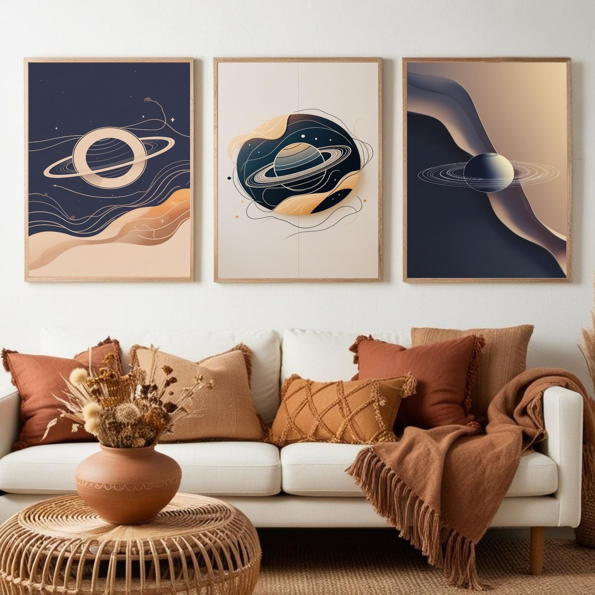 Saturn Planet Wall Art Set of 3 | Abstract Space Prints | Modern Celestial Decor | Digital Download