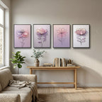 Pastel Floral Wall Art Set of 4 | Minimalist Flower Prints | Elegant Botanical Decor | Digital Download