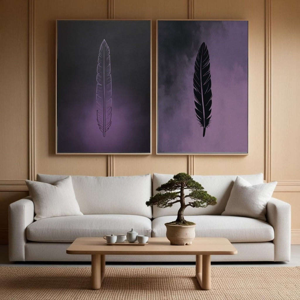 Feather Wall Art Set of 2 Minimalist Printable Decor