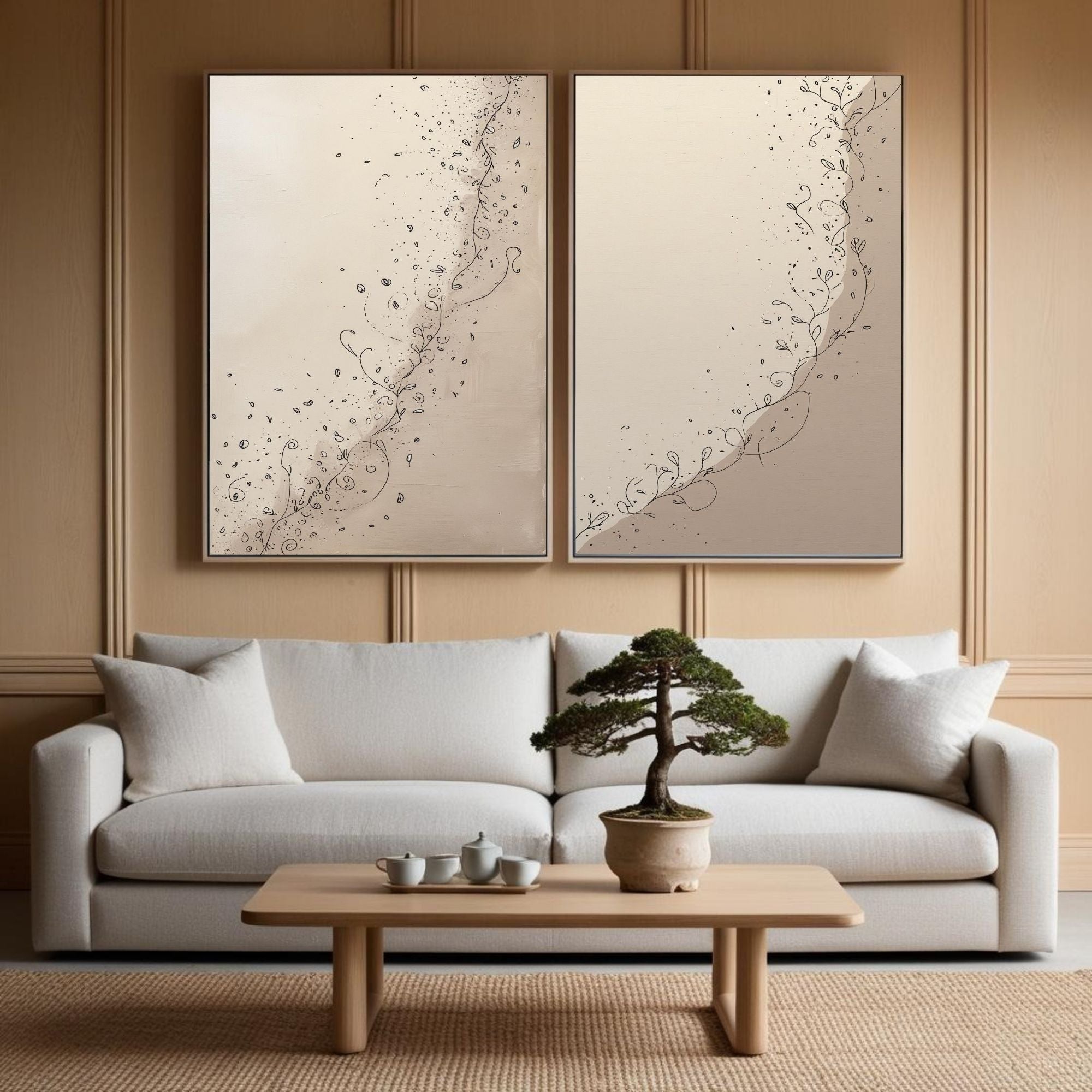 Minimalist Botanical Wall Art Set of 2 Elegant Line Art Prints