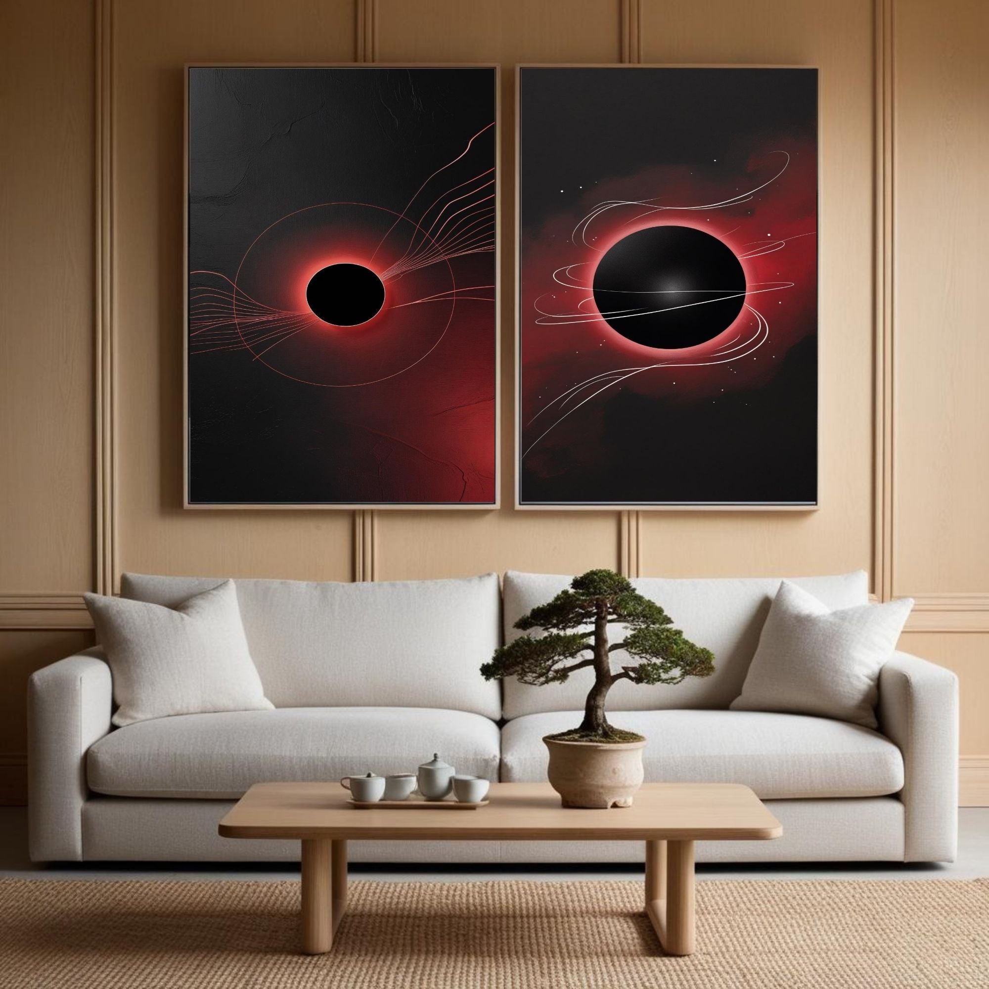 Black Hole Wall Art Set of 2 | Cosmic Eclipse Prints | Abstract Space Artwork | Red and Black Celestial Decor | Modern Astronomy Wall Art | Digital Download