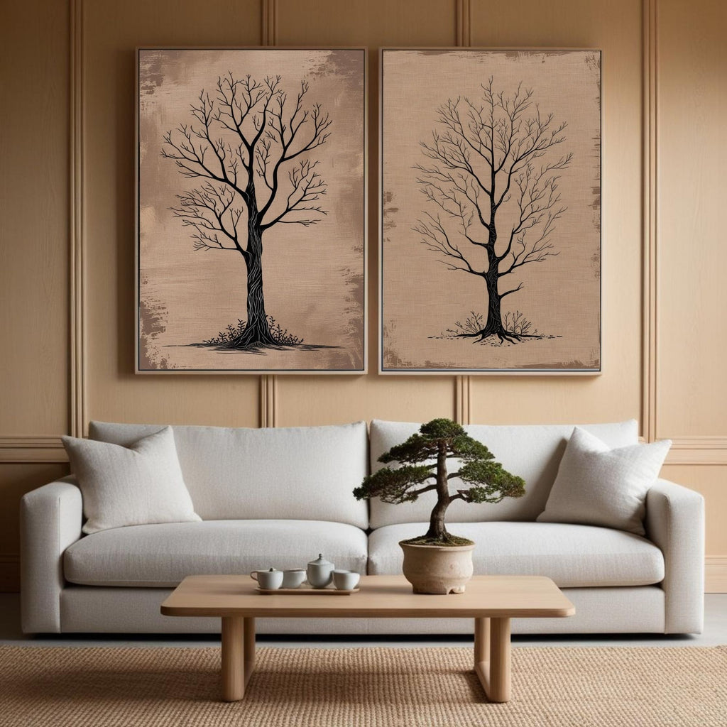 Minimalist Tree Wall Art Set of 2 Bare Tree Printable Prints