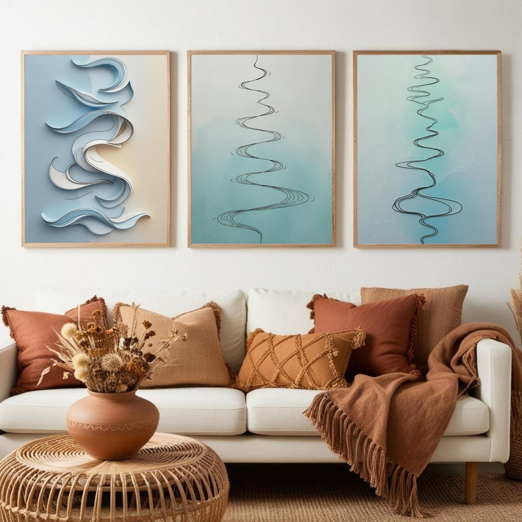 Minimalist Abstract Line Wall Art Set of 3 | Modern Flowing Curves Prints | Scandinavian Contemporary Decor | Digital Download