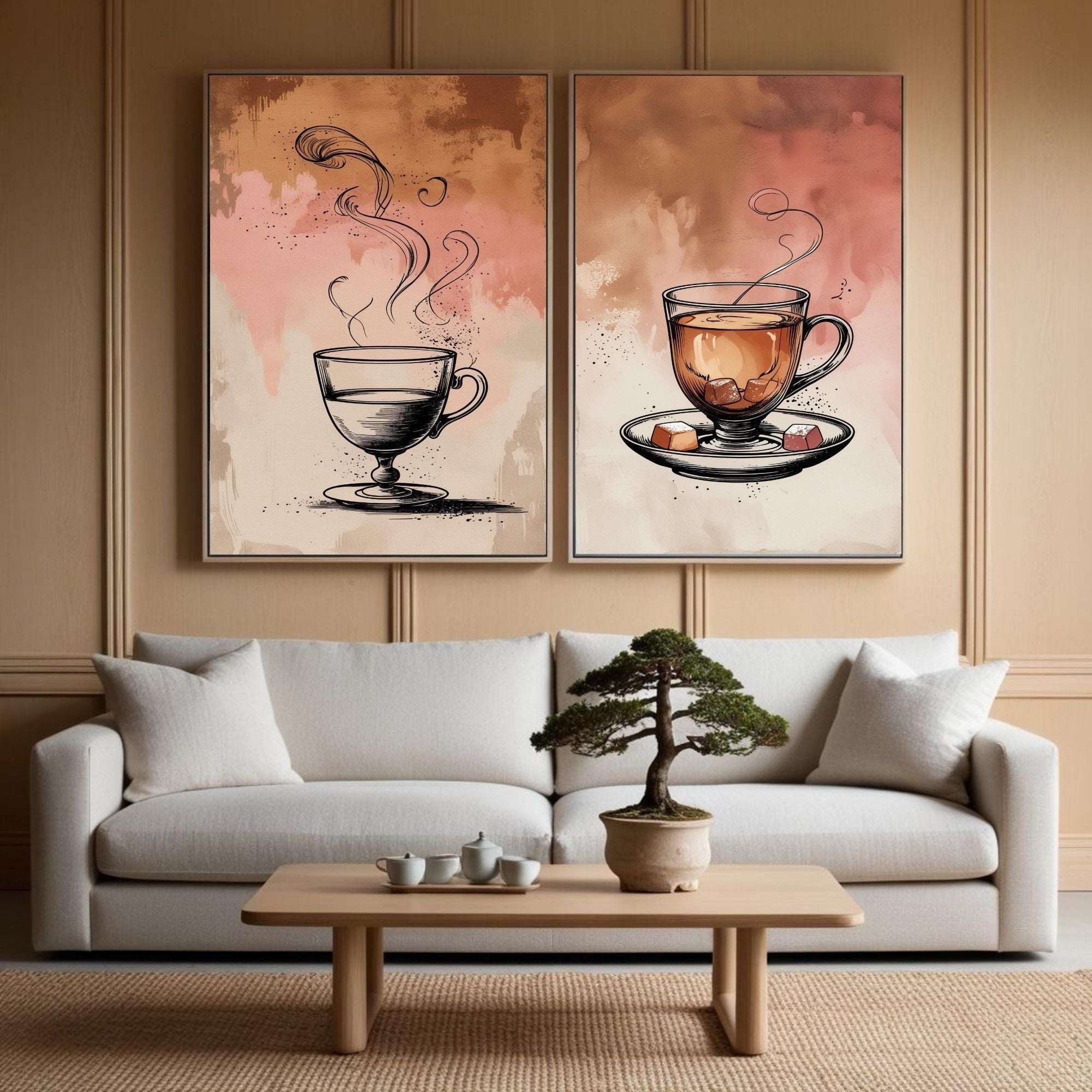 Tea Lover Wall Art Set of 2 | Vintage Tea Cup Prints | Cozy Kitchen Decor | Tea Time Artwork | Rustic Beverage Wall Art | Printable Wall Decor