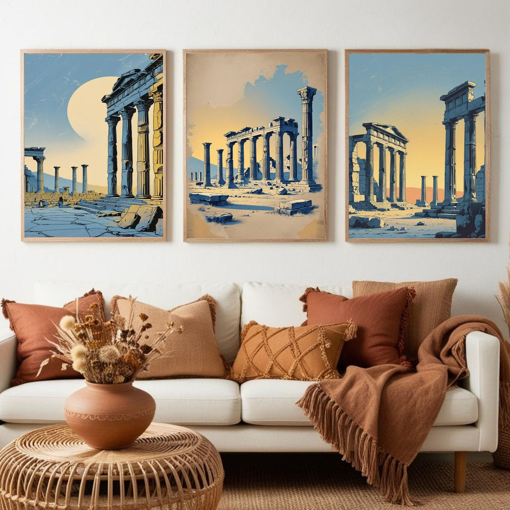 Ancient Greek Ruins Wall Art Set of 3 | Classical Architecture Prints | Historical Temple Decor | Mediterranean Antique Artwork | Digital Download