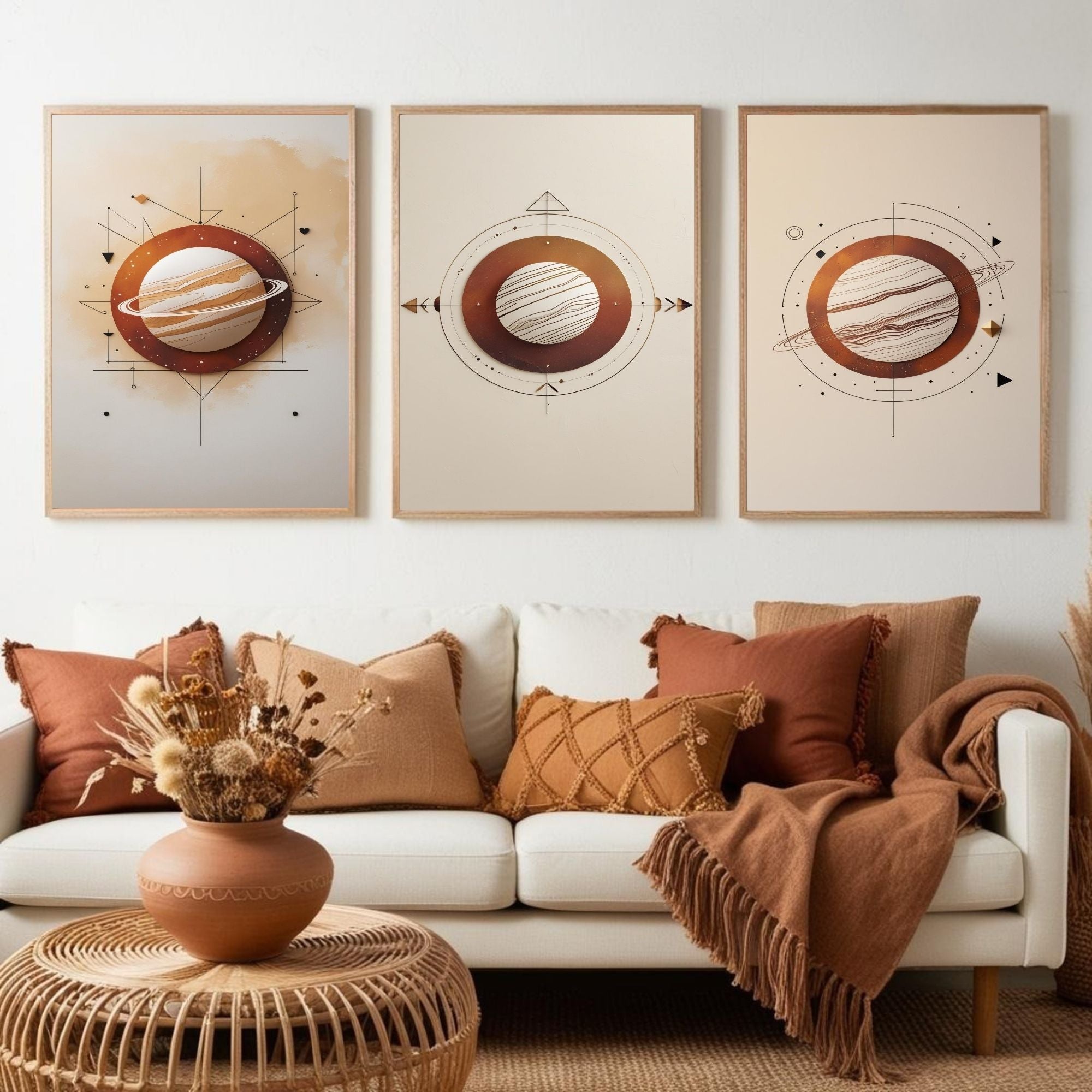 Minimalist Planet Wall Art Set of 3 | Abstract Saturn Prints | Modern Space Decor | Geometric Celestial Artwork | Digital Download