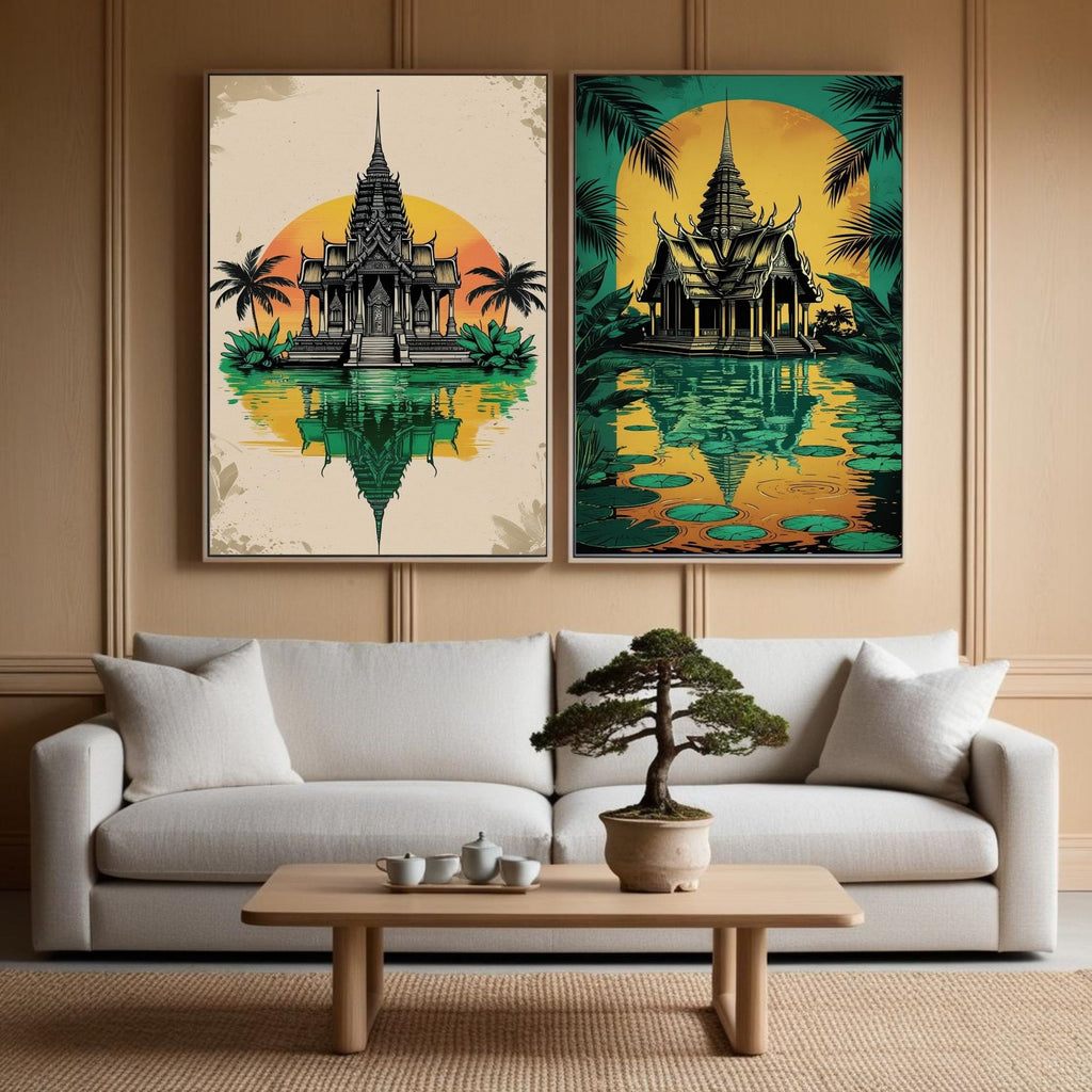 Thai Temple Wall Art Set of 2 Tropical Printable Decor