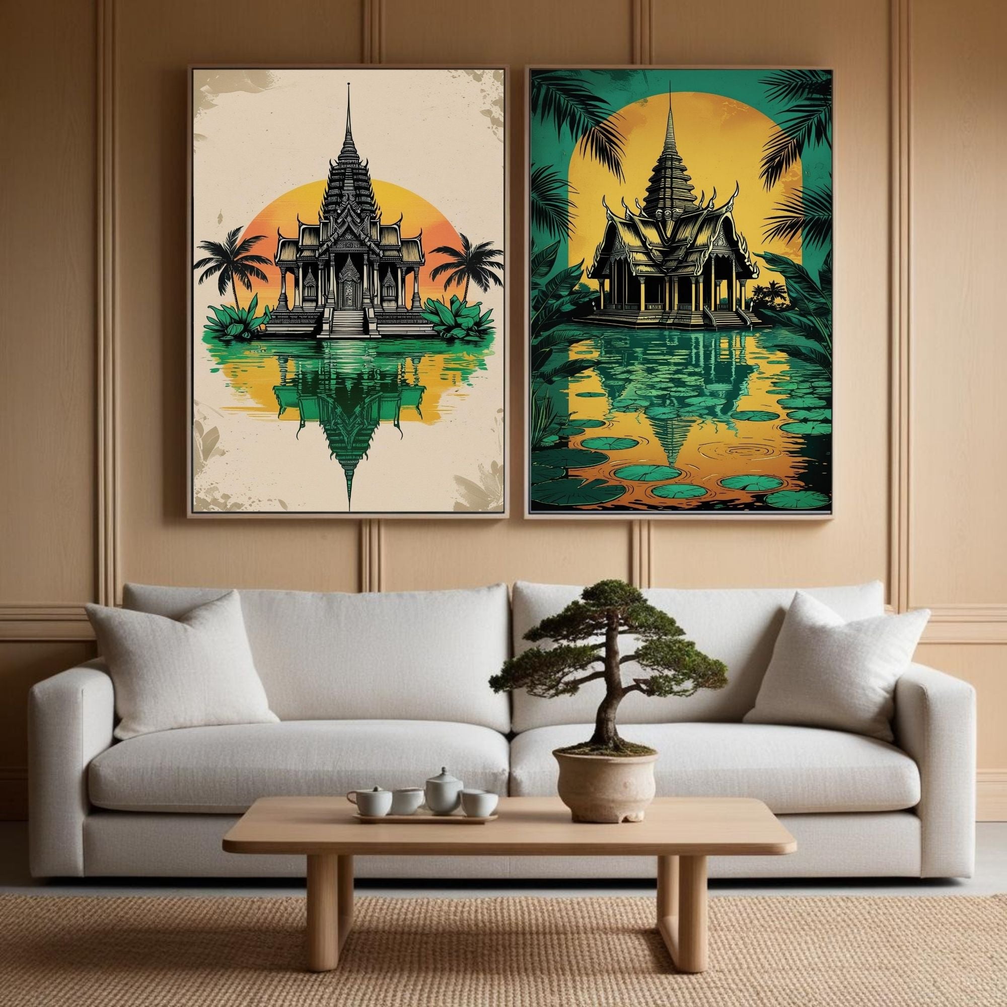 Thai Temple Wall Art Set of 2 Tropical Printable Decor