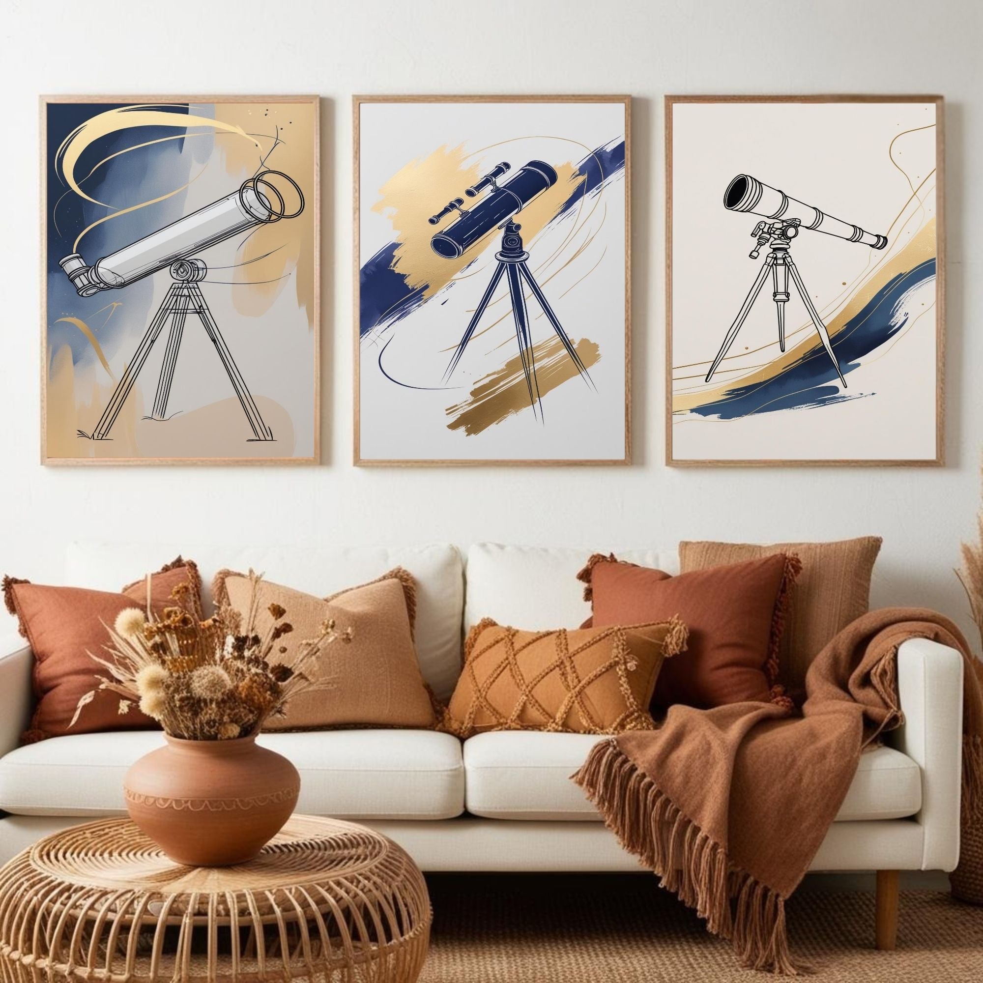 Telescope Wall Art Set of 3 | Astronomy Observatory Prints | Space Lover Decor | Scientific Illustration Artwork | Modern Celestial Wall Art | Digital Download