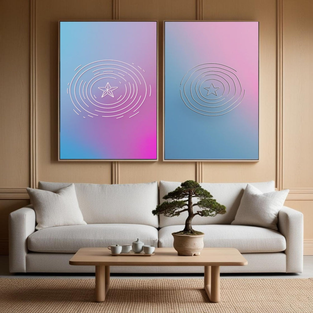 Abstract Gradient Wall Art Set of 2 Modern Minimalist Prints