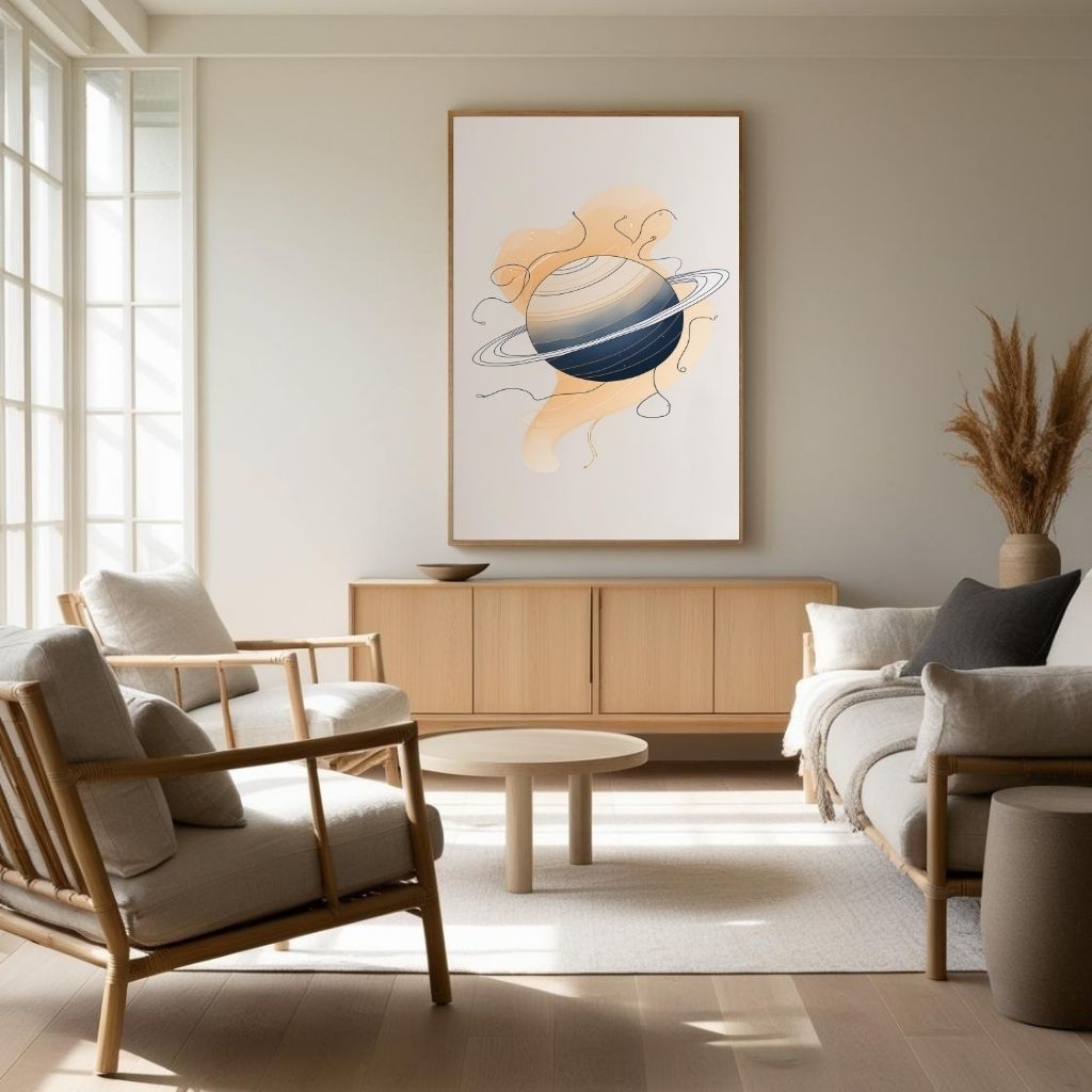 Saturn Planet Wall Art Printable, Minimal Space Poster, Modern Solar System Digital Print, Celestial Home Decor, Instant Download Artwork