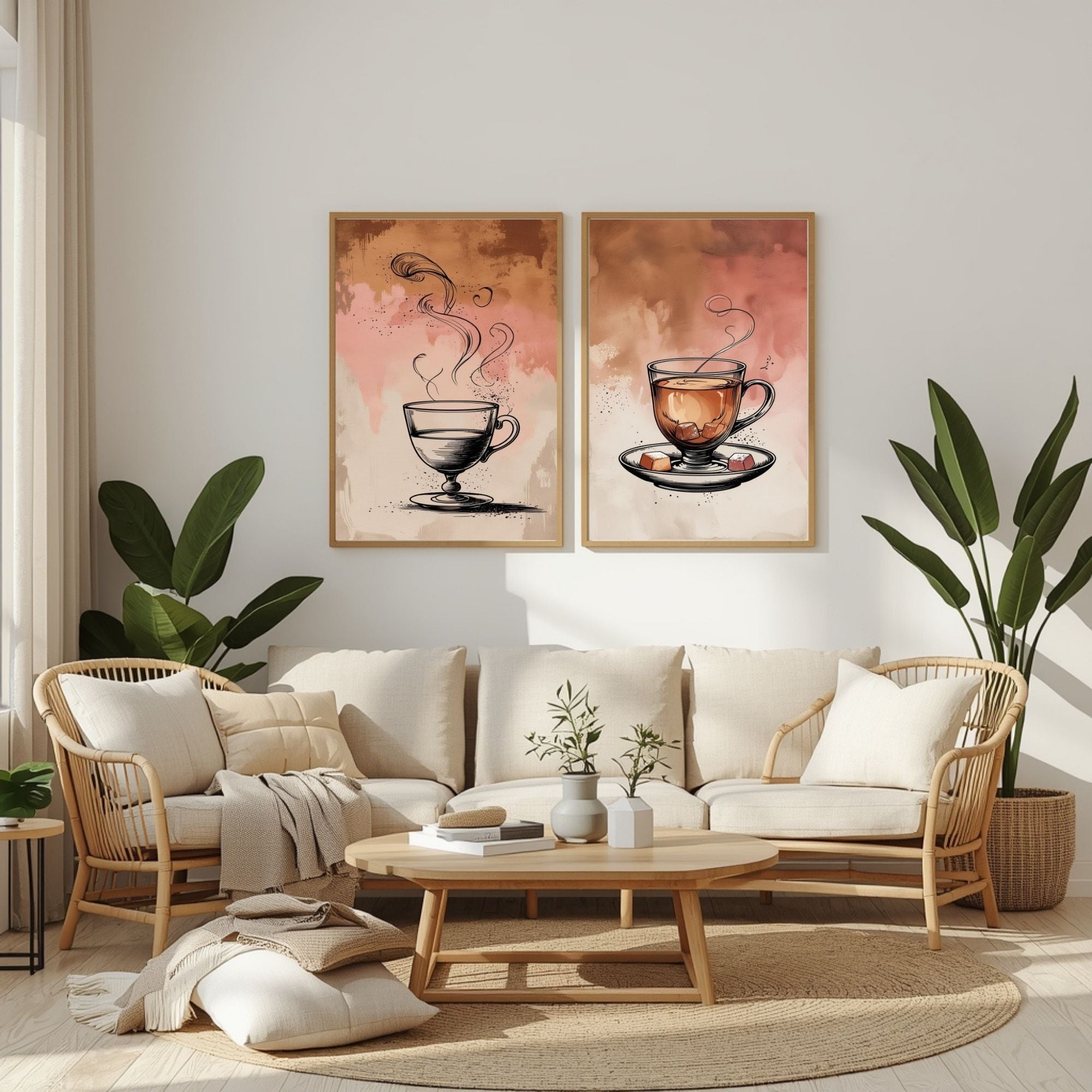 Tea Lover Wall Art Set of 2 | Vintage Tea Cup Prints | Cozy Kitchen Decor | Tea Time Artwork | Rustic Beverage Wall Art | Printable Wall Decor