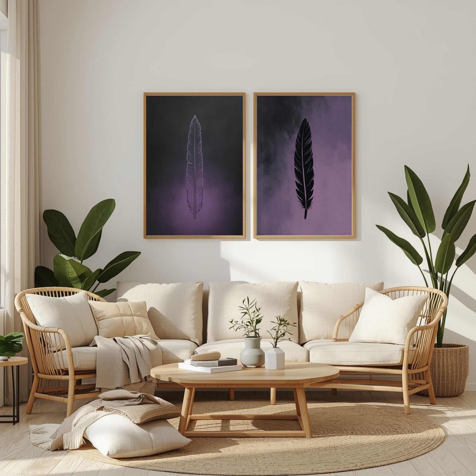 Feather Wall Art Set of 2 Minimalist Printable Decor