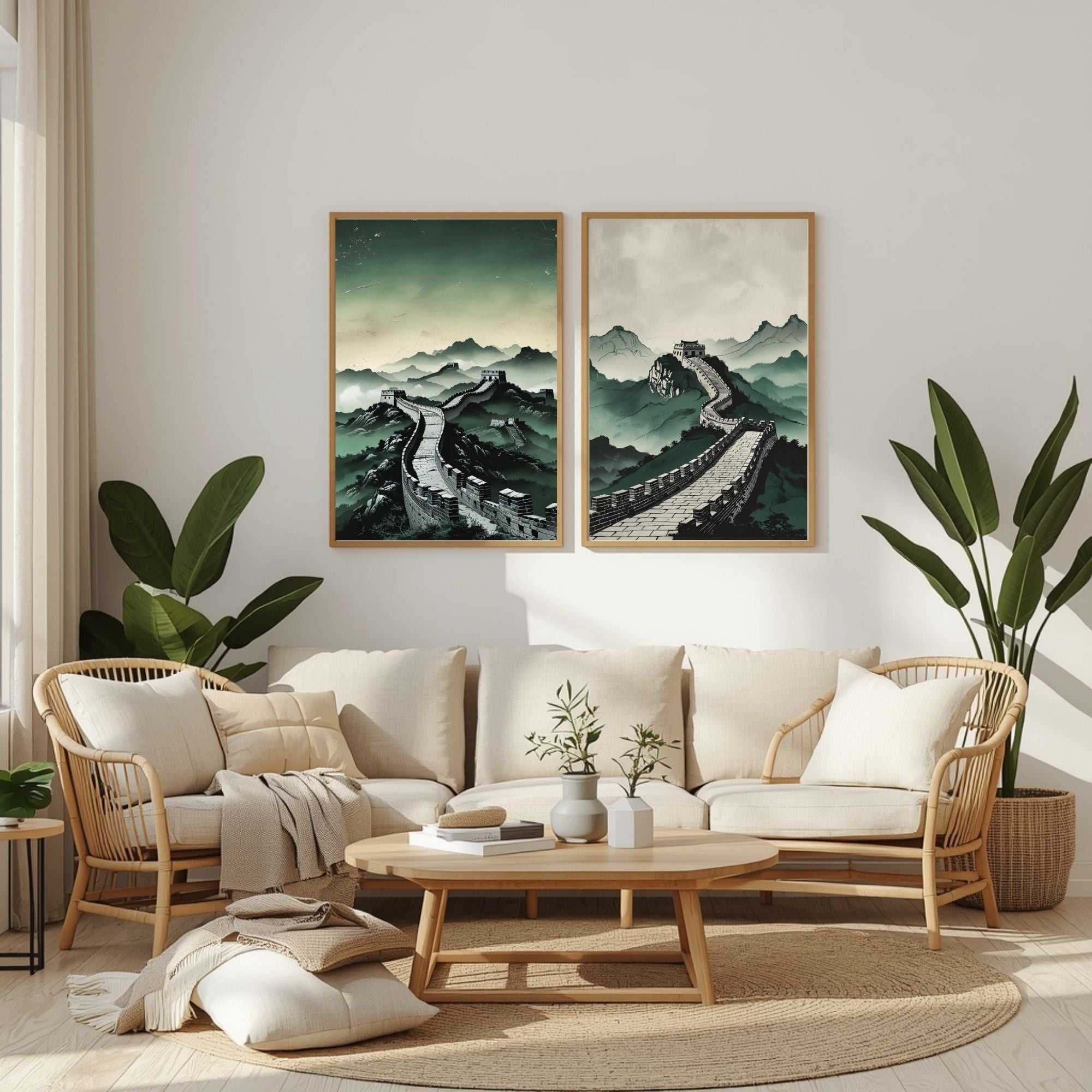 Great Wall of China Wall Art Set of 2 | Asian Landscape Prints | Chinese Architecture Decor | Oriental Mountain Artwork | Minimalist Travel Wall Art | Printable Decor