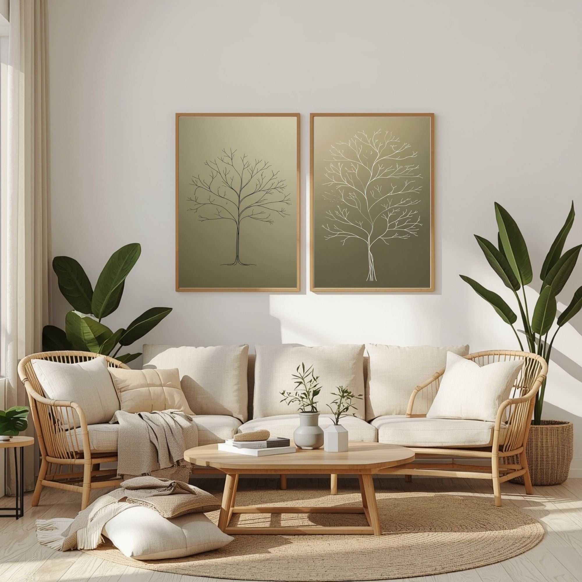 Minimalist Tree Wall Art Set of 2 Scandinavian Botanical Prints