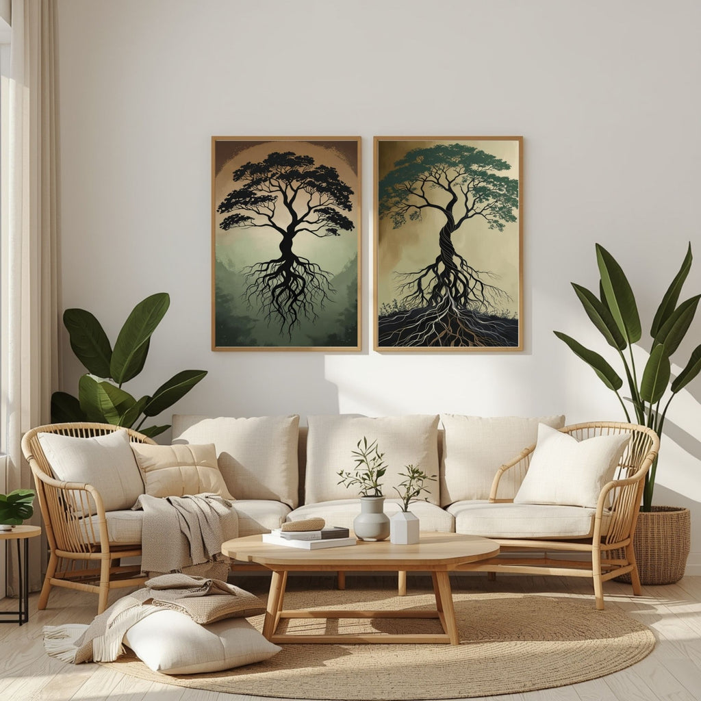 Tree of Life Wall Art Set of 2 | Roots and Growth Art Prints | Spiritual Tree Decor | Nature Wall Art | Symbolic Botanical Artwork | Printable Wall Decor