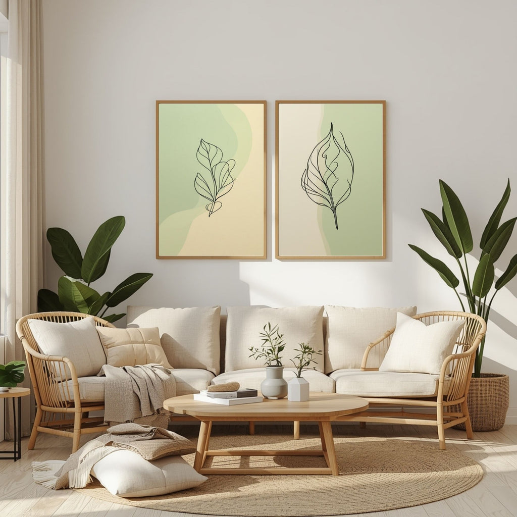 Minimalist Leaf Wall Art Set of 2 Botanical Line Art Prints