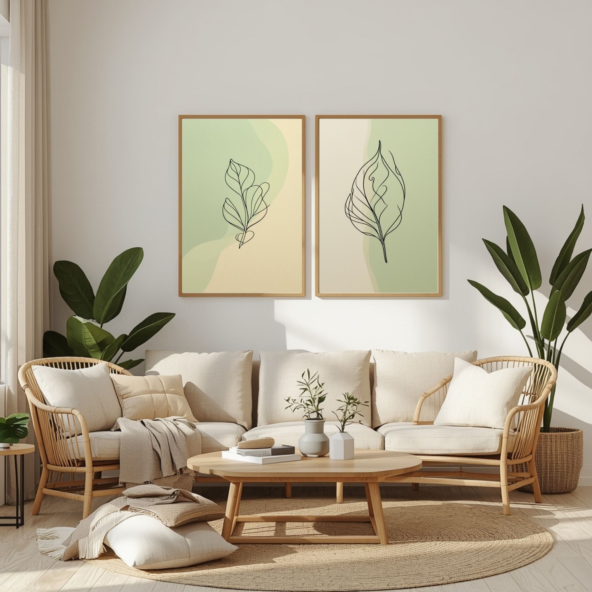 Minimalist Leaf Wall Art Set of 2 Botanical Line Art Prints