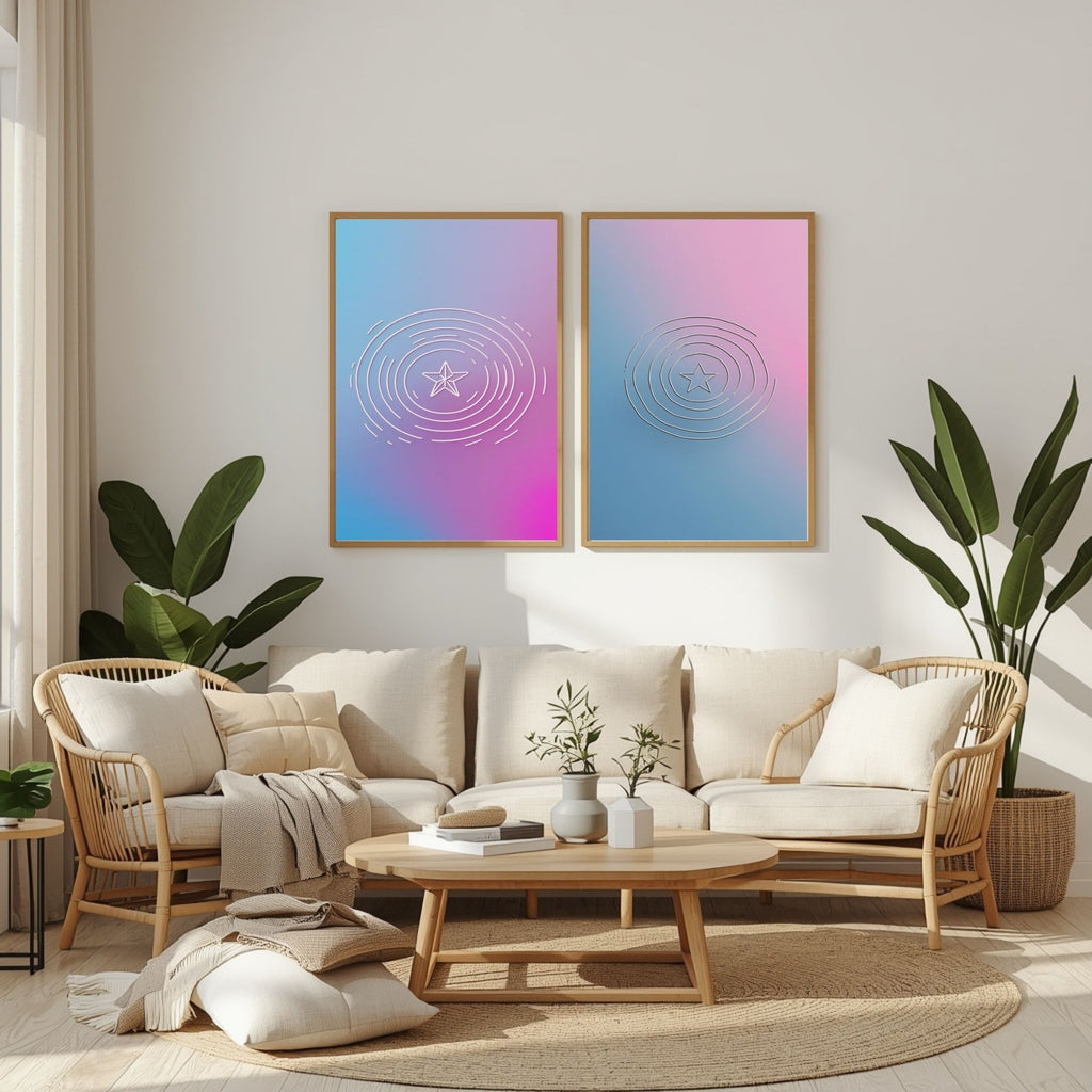 Abstract Gradient Wall Art Set of 2 Modern Minimalist Prints
