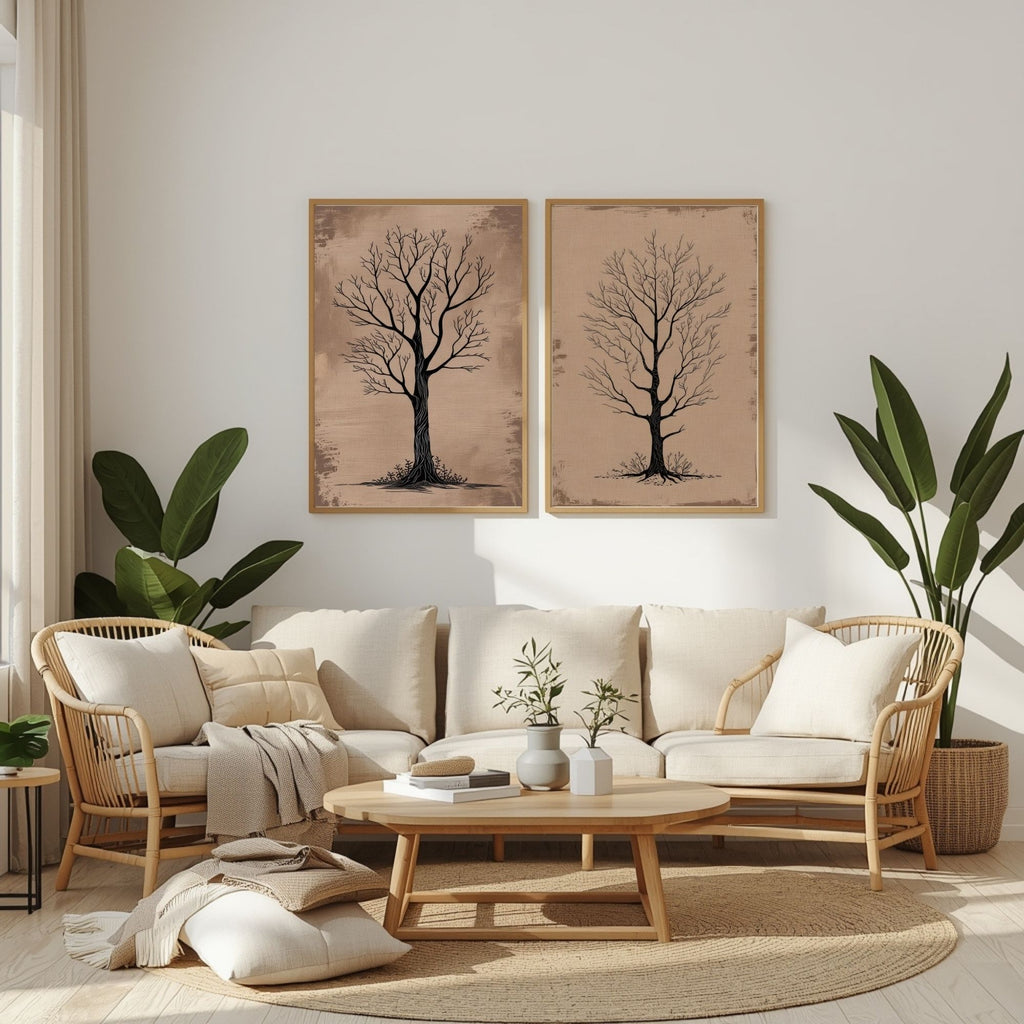 Minimalist Tree Wall Art Set of 2 Bare Tree Printable Prints