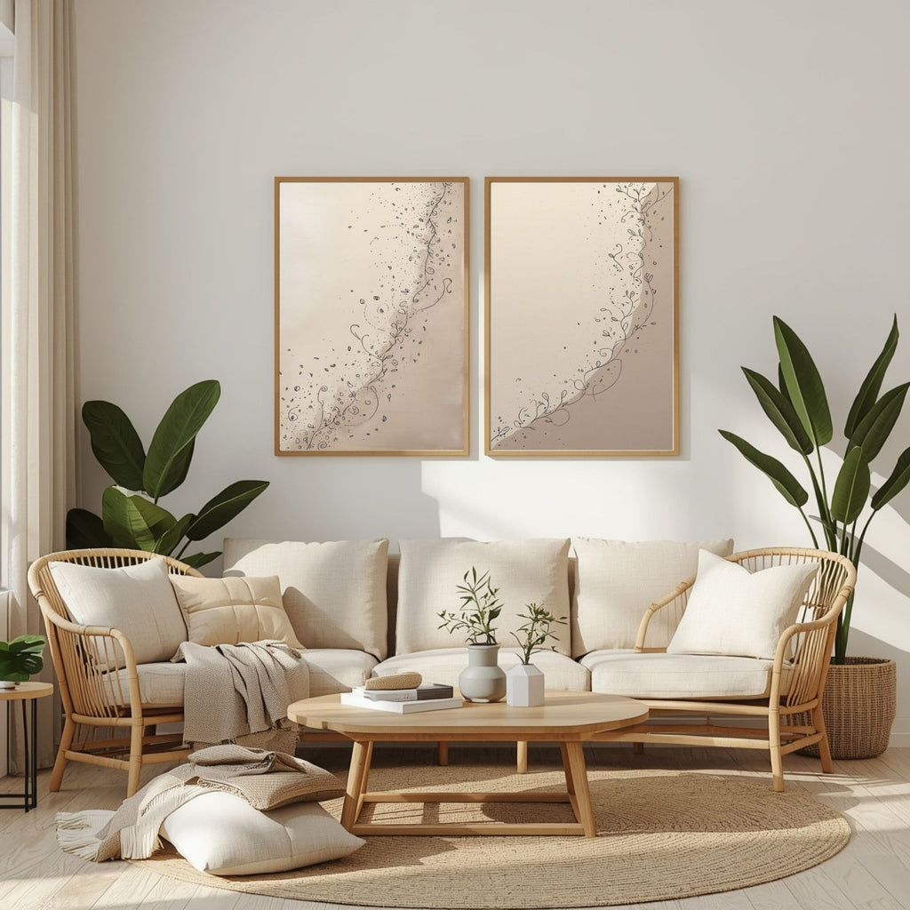 Minimalist Botanical Wall Art Set of 2 Elegant Line Art Prints