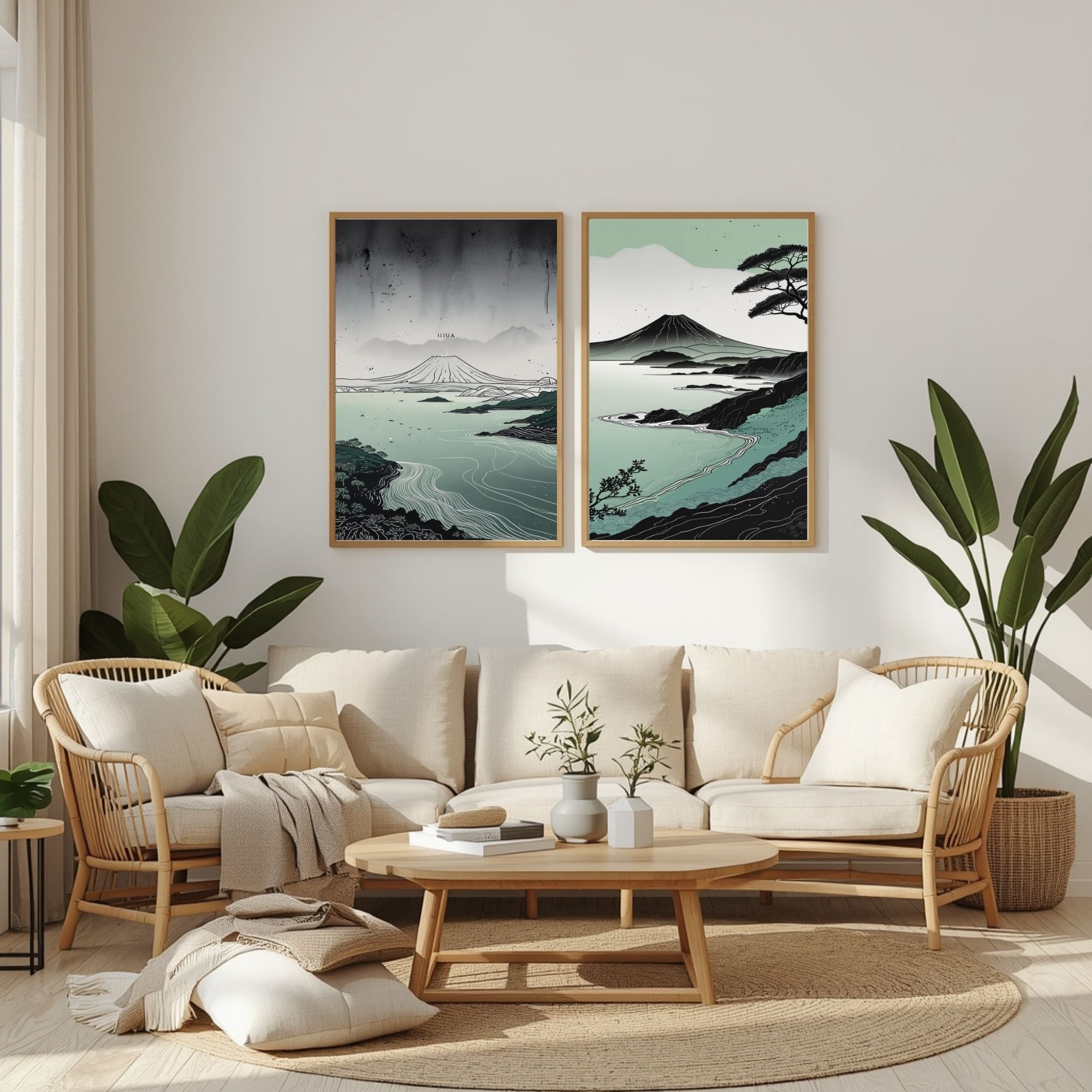 Japanese Landscape Wall Art Set of 2 Mount Fuji Printable Prints