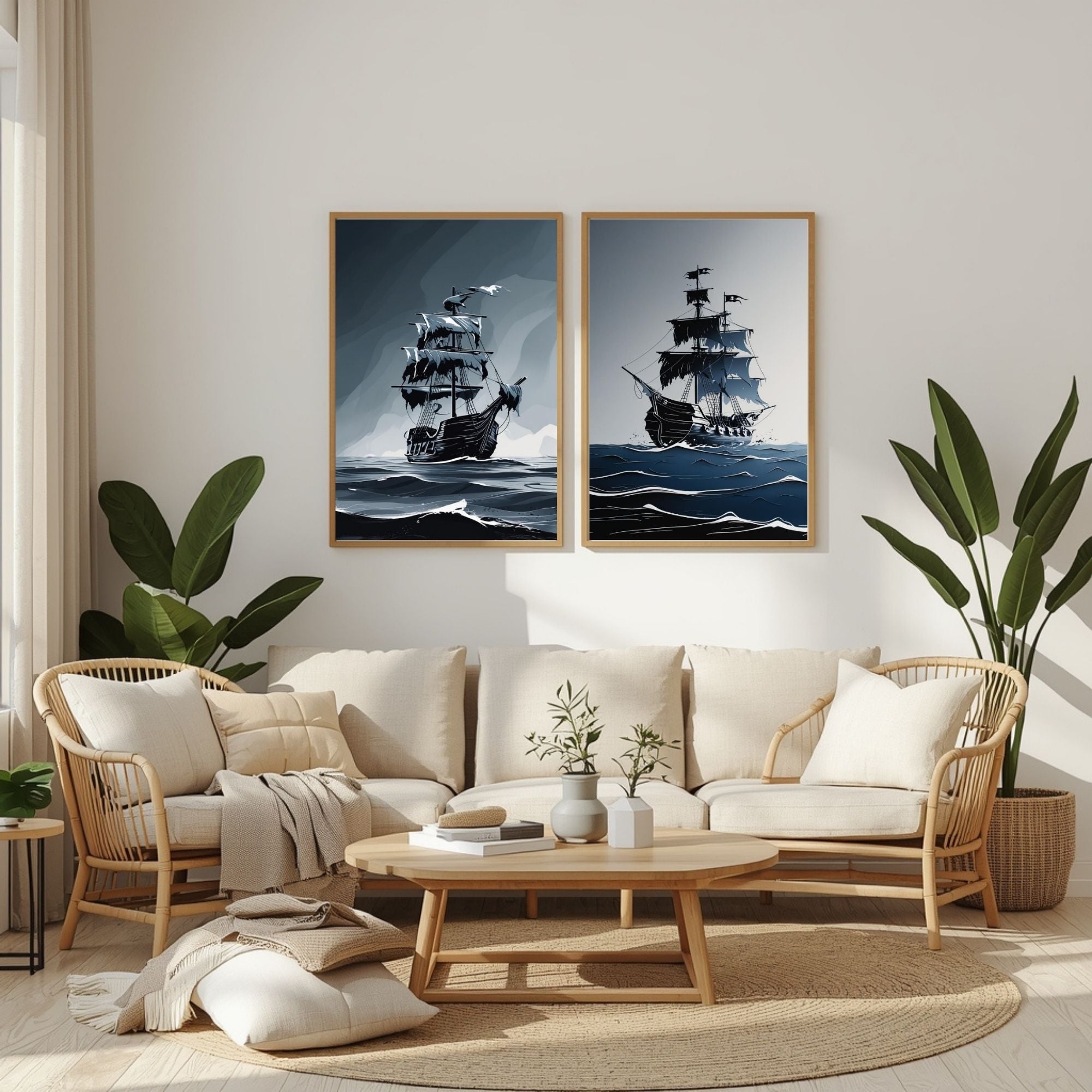Pirate Ship Wall Art Set of 2 Vintage Nautical Prints